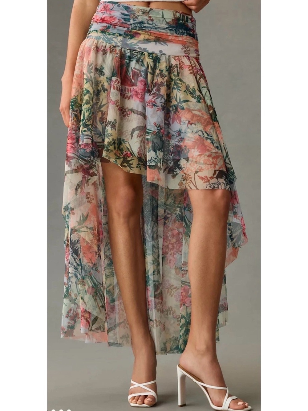 Anthropologie Tulle Floral High-Low Chiffon Maxi Skirt Size 10 NWT